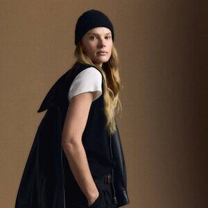 Quince Cashmere Ribbed Beanie M/L Black